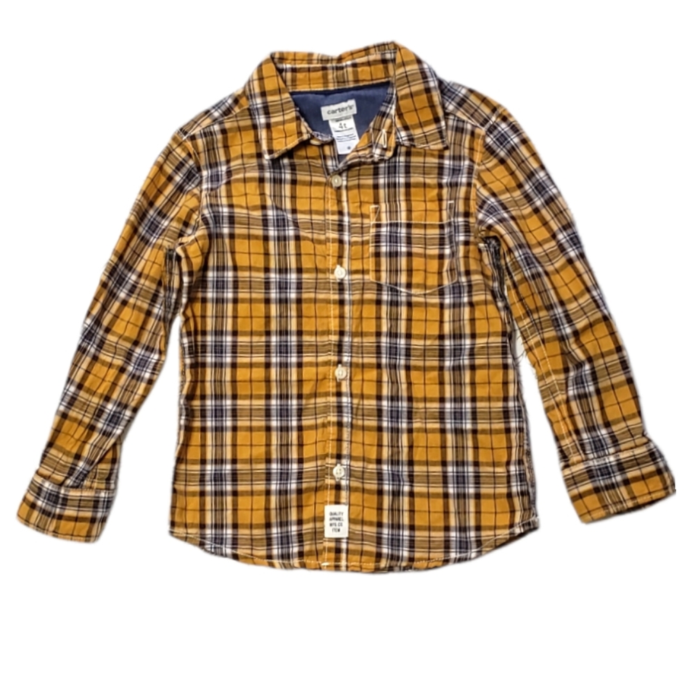 Carter's mustard Gold color checkered Long Sleeve Boy's Dress Shirt Size 4t